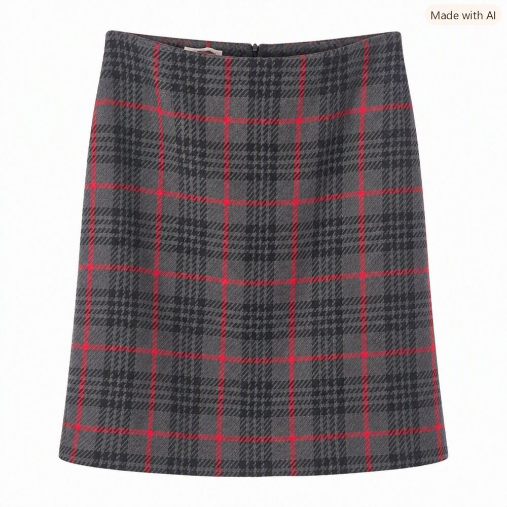 Vintage Covington Plaid A-Line Skirt Size 16 Gray Red Dark Academia Tartan. EUC